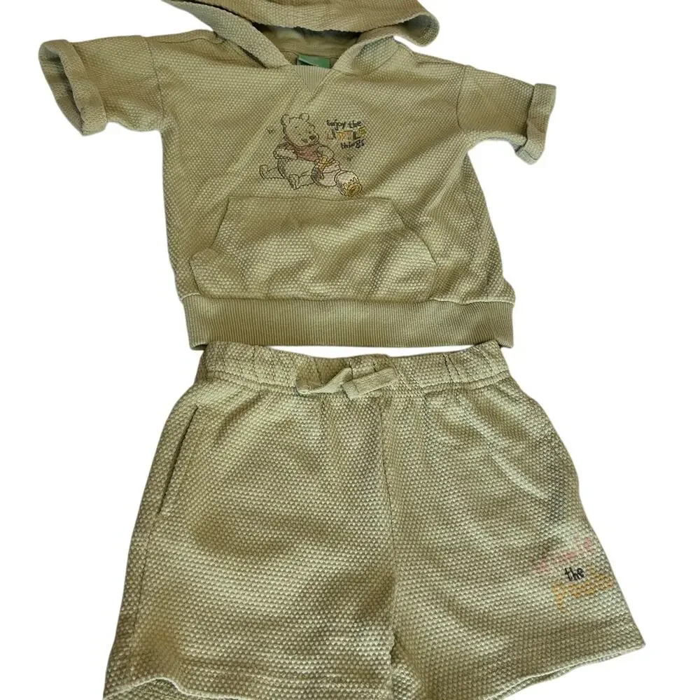 Disney Winnie the Pooh sage green waffle knit set Enjoy the Little Things